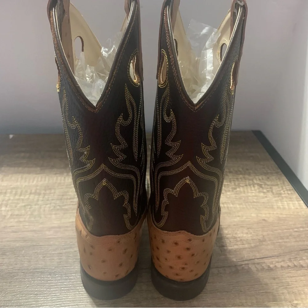 Old West Kids Faux Ostrich Square Toe Western Boots